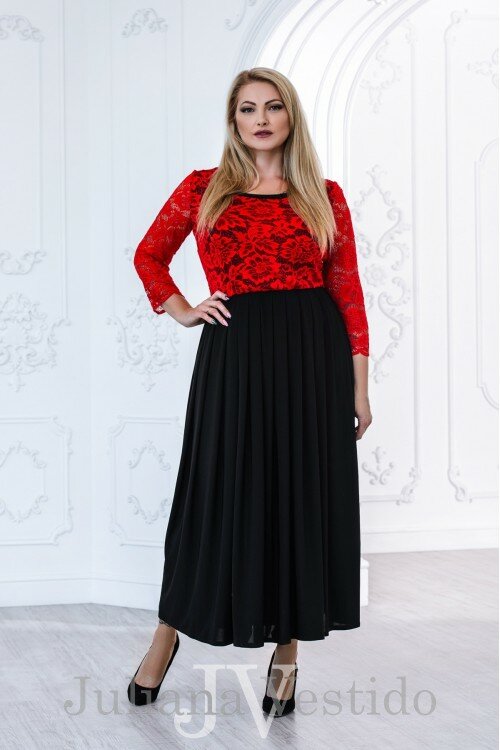 Платье с гипюром Делис красный арт.2826 большое размер